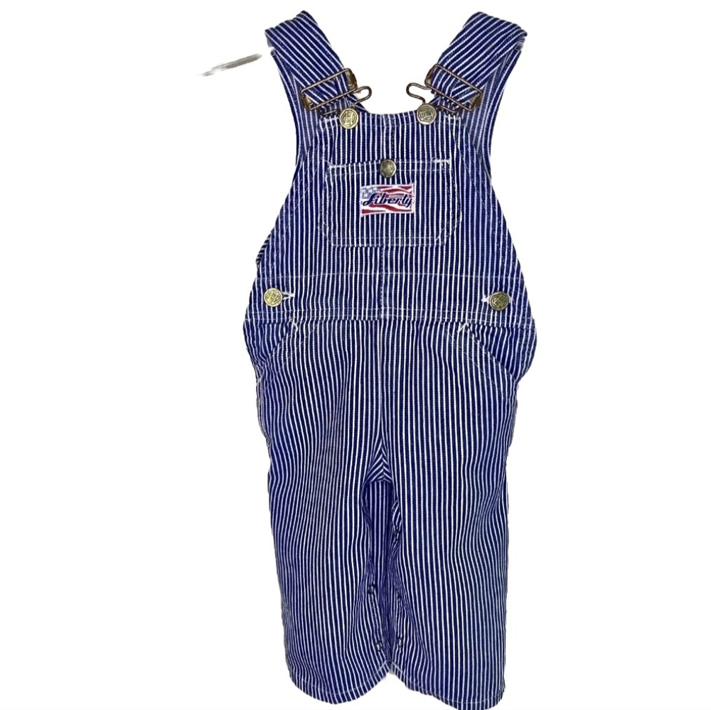 Vintage Liberty Striped Overalls Blue White striped Brass Buttons Toddler